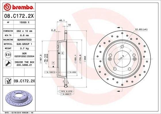 08.C172.2X BREMBO (Германия) Тормозной диск BREMBO