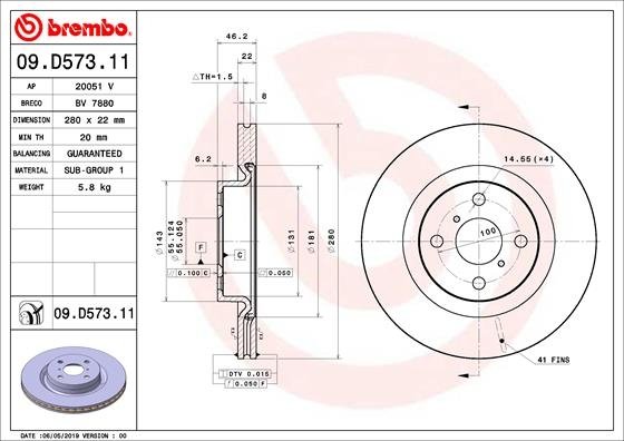 09.D573.11 BREMBO (Германия) Гальмівний диск BREMBO