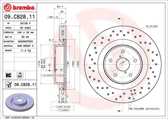 09.C828.11 BREMBO (Германия) Гальмівний диск BREMBO