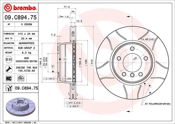 09.C894.75 BREMBO (Германия) Тормозной диск BREMBO