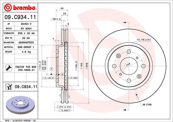 09.C934.11 BREMBO (Германия) Тормозной диск BREMBO