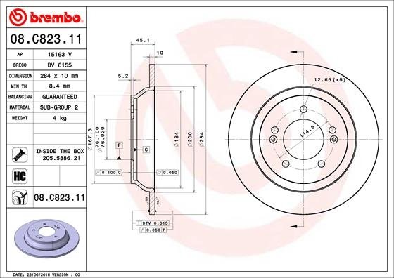 08.C823.11 BREMBO (Германия) Гальмівний диск BREMBO
