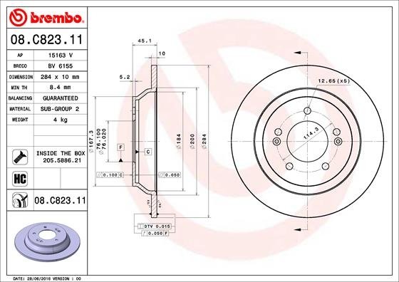 08.C823.11 BREMBO (Германия) Тормозной диск BREMBO