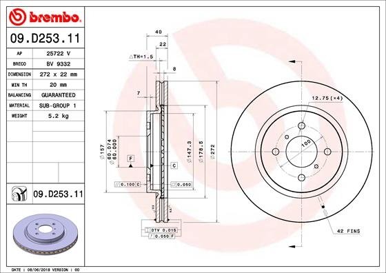 09.D253.11 BREMBO (Германия) Гальмівний диск BREMBO