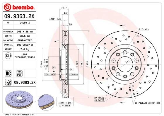 09.9363.2X BREMBO (Германия) Гальмівний диск BREMBO