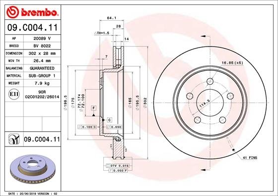 09.C004.11 BREMBO (Германия) Гальмівний диск BREMBO