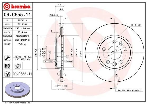 09.C655.11 BREMBO (Германия) Тормозной диск BREMBO