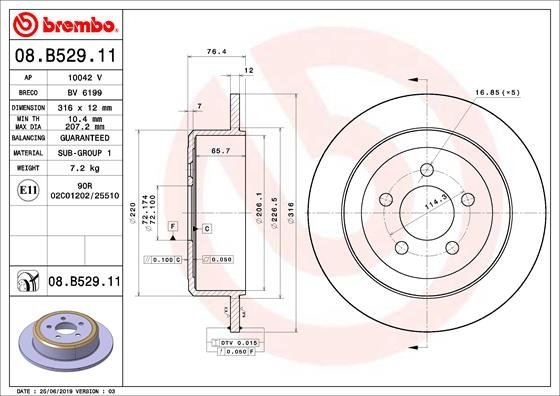 08.B529.11 BREMBO (Германия) Тормозной диск BREMBO