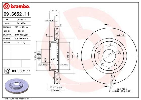 09.C652.11 BREMBO (Германия) Тормозной диск BREMBO