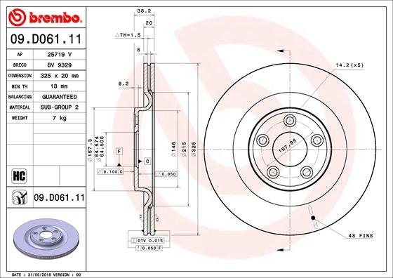 09.D061.11 BREMBO (Германия) Тормозной диск BREMBO