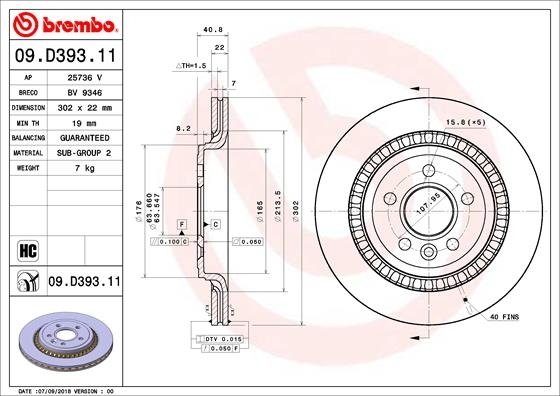 09.D393.11 BREMBO (Германия) Тормозной диск BREMBO