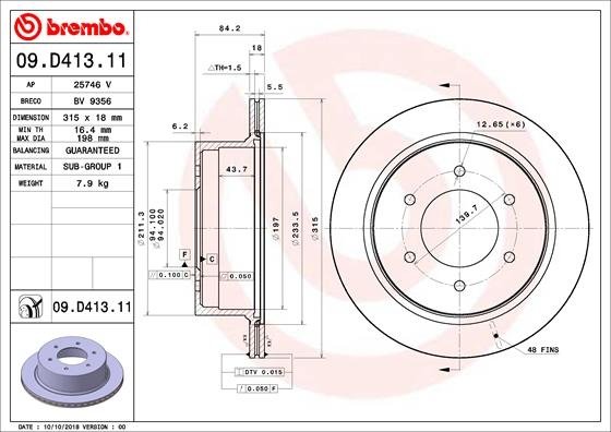 09.D413.11 BREMBO (Германия) Гальмівний диск BREMBO