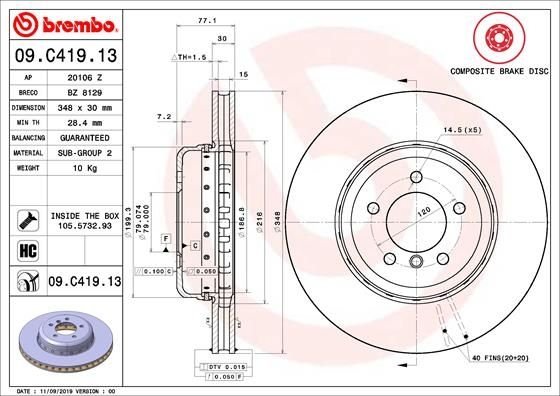 09.C419.13 BREMBO (Германия) Гальмівний диск BREMBO