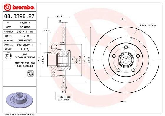 08.B396.27 BREMBO (Германия) Тормозной диск BREMBO