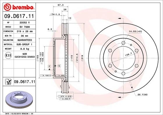 09.D617.11 BREMBO (Германия) Гальмівний диск BREMBO