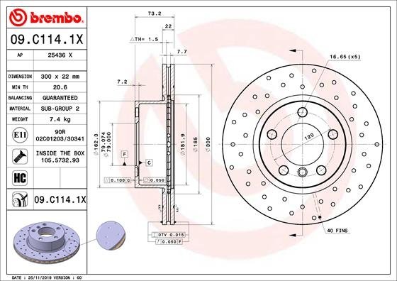 09.C114.1X BREMBO (Германия) Гальмівний диск BREMBO