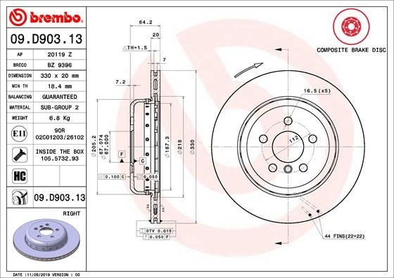 09.D903.13 BREMBO (Германия) Гальмівний диск BREMBO