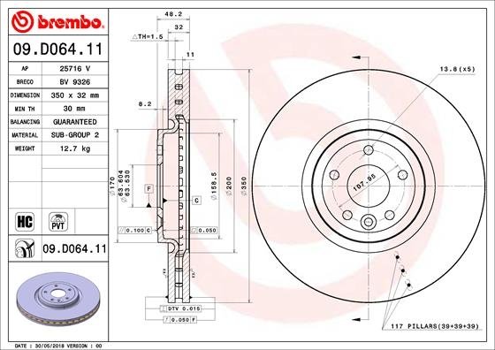 09.D064.11 BREMBO (Германия) Гальмівний диск BREMBO