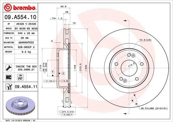 Фото тормозной диск BREMBO 09.A554.11 BREMBO (Германия) 09.A554.11 BREMBO (Германия) Тормозной диск BREMBO