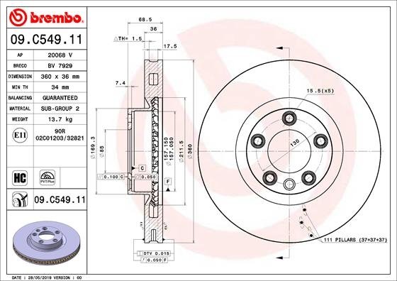 09.C549.11 BREMBO (Германия) Гальмівний диск BREMBO