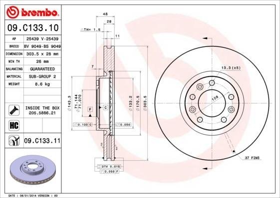 09.C133.11 BREMBO (Германия) Тормозной диск BREMBO