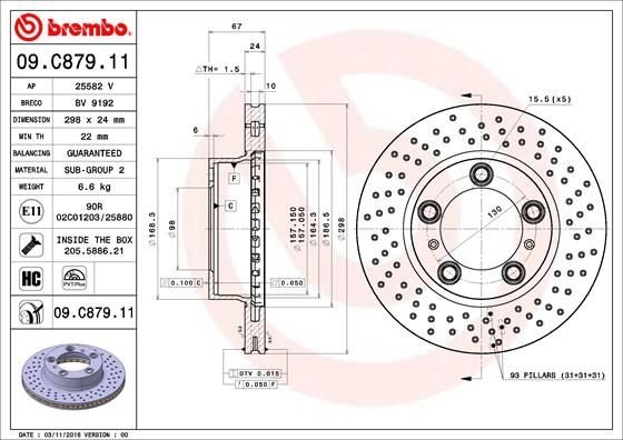 09.C879.11 BREMBO (Германия) Тормозной диск BREMBO