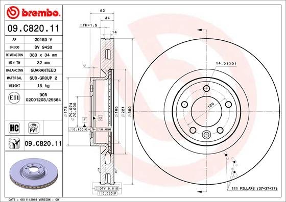 09.C820.11 BREMBO (Германия) Тормозной диск BREMBO