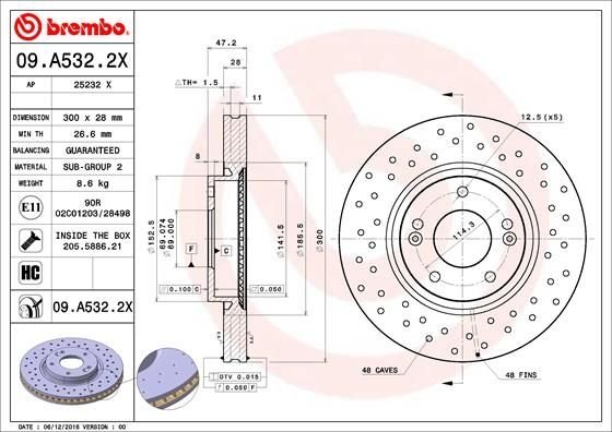 Фото гальмівний диск BREMBO 09.A532.2X BREMBO (Германия) 09.A532.2X BREMBO (Германия) Гальмівний диск BREMBO