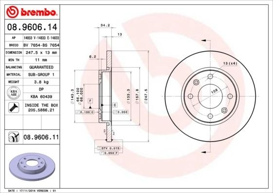 08.9606.11 BREMBO (Германия) Гальмівний диск BREMBO