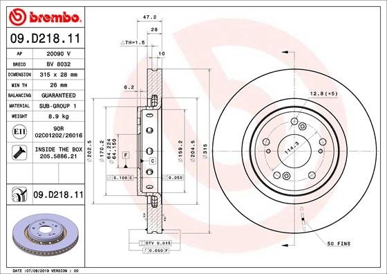 09.D218.11 BREMBO (Германия) Гальмівний диск BREMBO