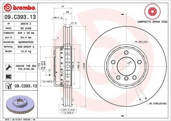 09.C393.13 BREMBO (Германия) Гальмівний диск BREMBO