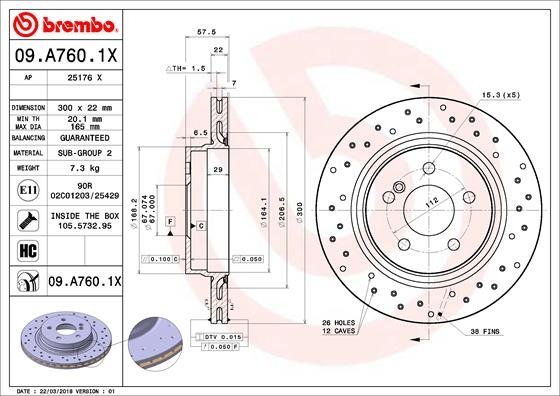 09.A760.1X BREMBO (Германия) Тормозной диск BREMBO