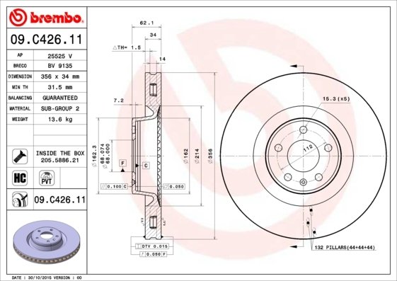 09.C426.11 BREMBO (Германия) Гальмівний диск BREMBO