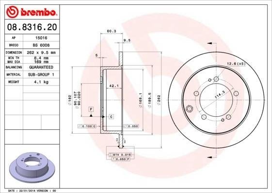 08.8316.20 BREMBO (Германия) Тормозной диск BREMBO