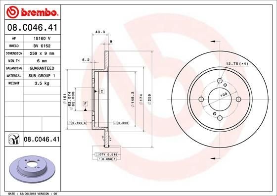 08.C046.41 BREMBO (Германия) Гальмівний диск BREMBO