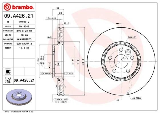 09.A426.21 BREMBO (Германия) Тормозной диск BREMBO