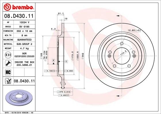 08.D430.11 BREMBO (Германия) Тормозной диск BREMBO