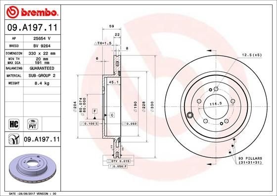 09.A197.11 BREMBO (Германия) Гальмівний диск BREMBO