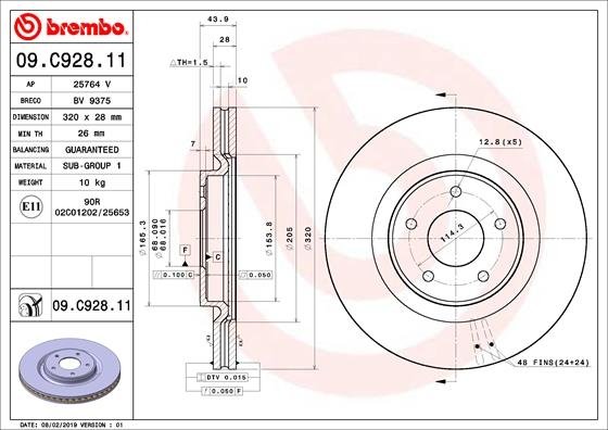 09.C928.11 BREMBO (Германия) Гальмівний диск BREMBO