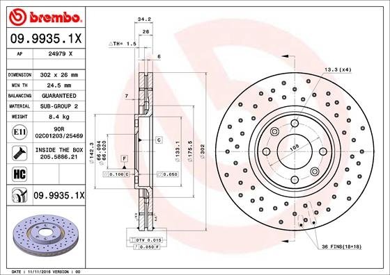 09.9935.1X BREMBO (Германия) Гальмівний диск BREMBO