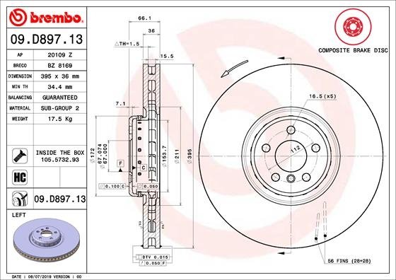 09.D897.13 BREMBO (Германия) Тормозной диск BREMBO