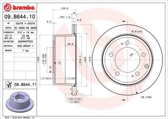 09.B644.11 BREMBO (Германия) Гальмівний диск BREMBO