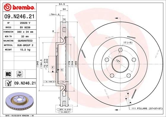 09.N246.21 BREMBO (Германия) Гальмівний диск BREMBO