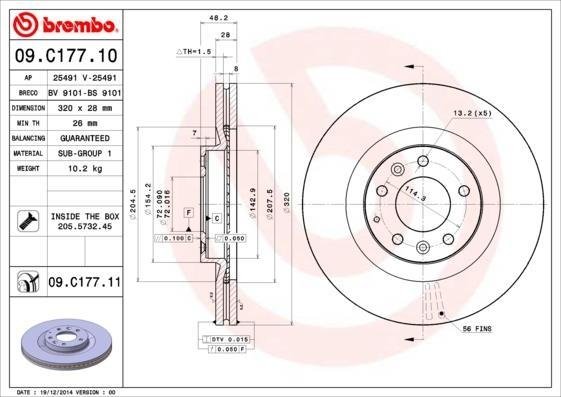 09.C177.11 BREMBO (Германия) Тормозной диск BREMBO