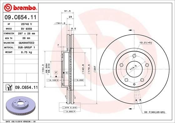 09.C654.11 BREMBO (Германия) Гальмівний диск BREMBO