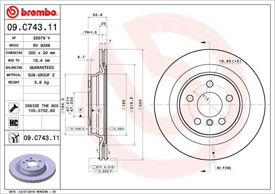 09.C743.11 BREMBO (Германия) Тормозной диск BREMBO