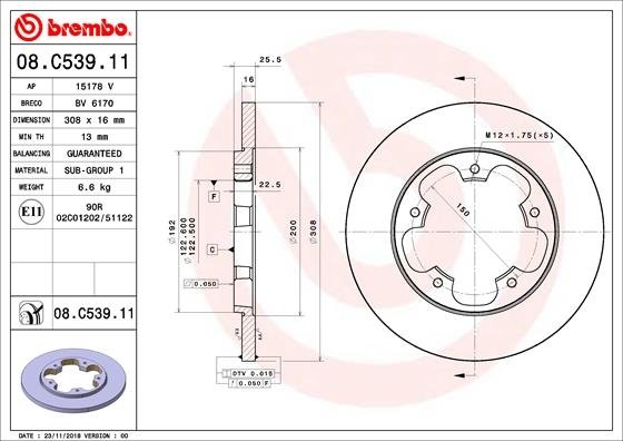 08.C539.11 BREMBO (Германия) Гальмівний диск BREMBO