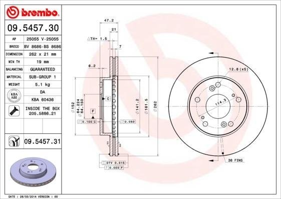 09.5457.31 BREMBO (Германия) Тормозной диск BREMBO