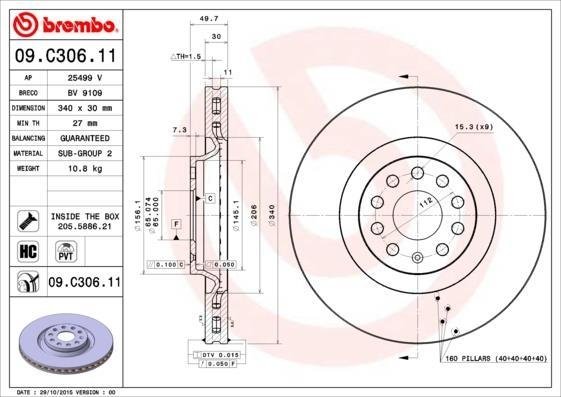 09.C306.11 BREMBO (Германия) Гальмівний диск BREMBO