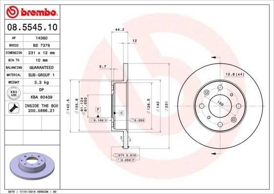 08.5545.10 BREMBO (Германия) Тормозной диск BREMBO